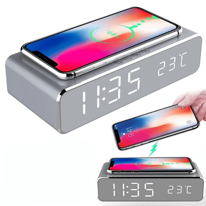 Wireless Charger with Alarm Clock, LED Digital Thermometer.