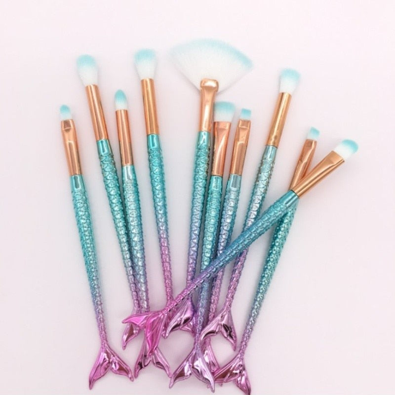 10-Piece Mermaid Makeup Brush Set