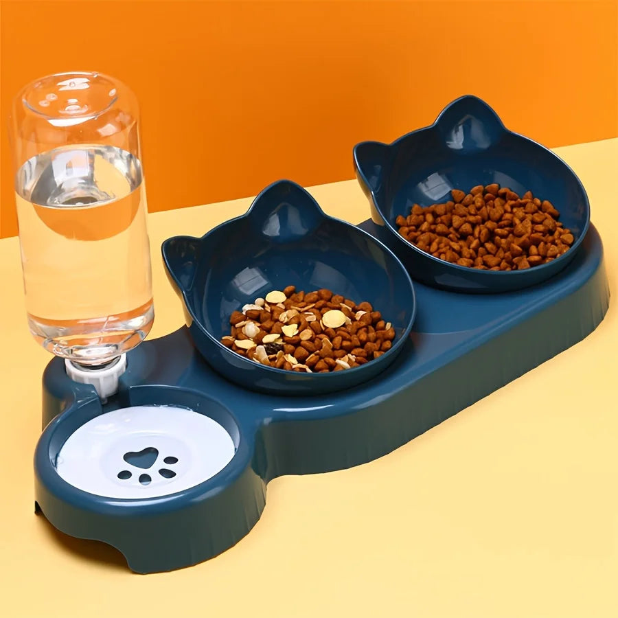 3-in-1 Elevated Cat Bowls with Automatic Water Dispenser