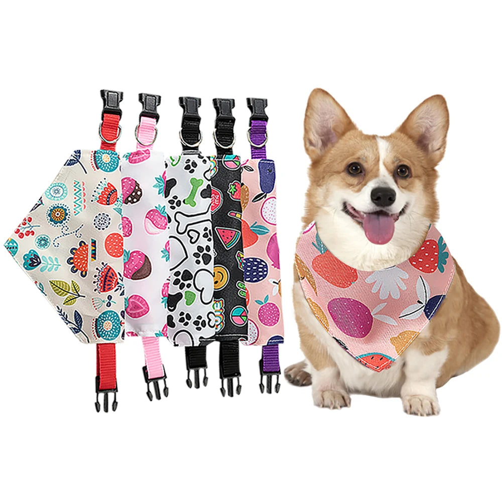 Pet Dog Neck Scarf Puppy Cat Dog Collar Bandana Collar Scarf with Leather Collar Accessories Adjustable Pet Puppy Cat Scarf