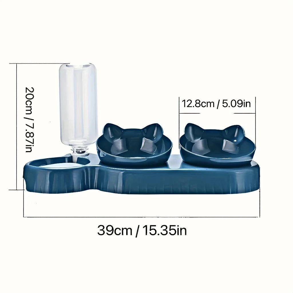 3-in-1 Elevated Cat Bowls with Automatic Water Dispenser