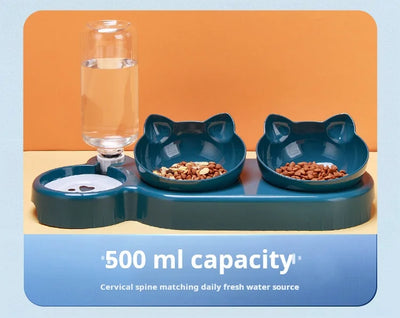 3-in-1 Elevated Cat Bowls with Automatic Water Dispenser