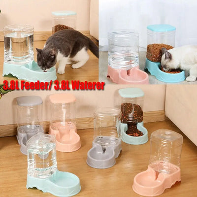 3.8L Automatic Pet Feeder & Waterer Set - Gravity Dispenser for Dogs & Cats