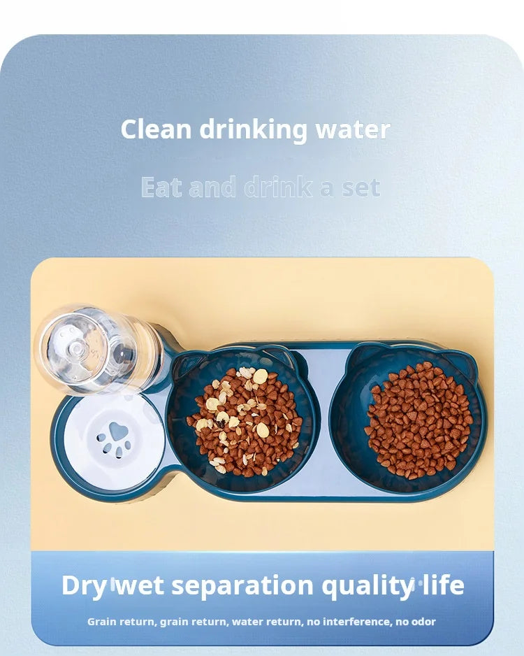 3-in-1 Elevated Cat Bowls with Automatic Water Dispenser