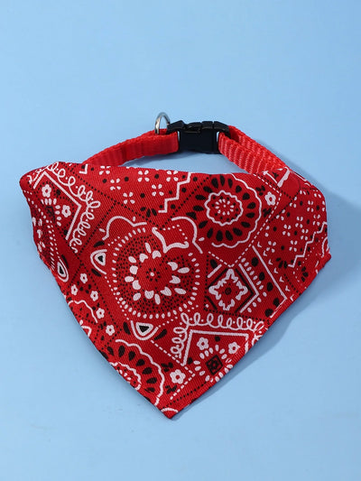 1pc Pink Color Random Pattern Pet Bandana With Adjustable Triangle Shape & Buckle Pet Dog Neck Scarf Puppy Cat Dog Collar Bibs