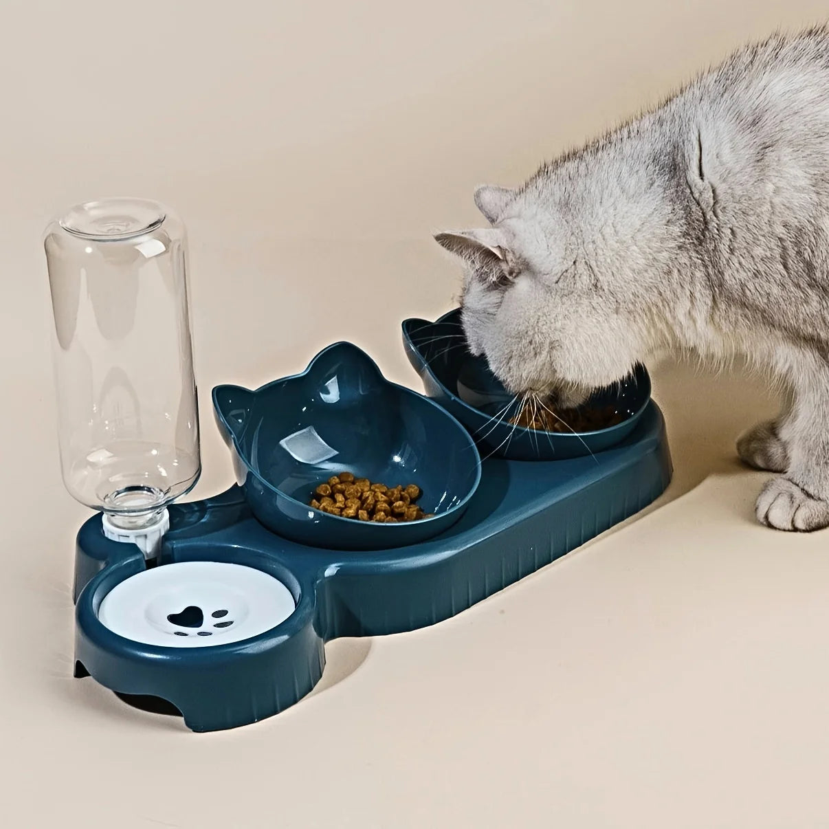 3-in-1 Elevated Cat Bowls with Automatic Water Dispenser