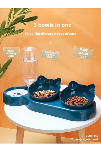 3-in-1 Elevated Cat Bowls with Automatic Water Dispenser