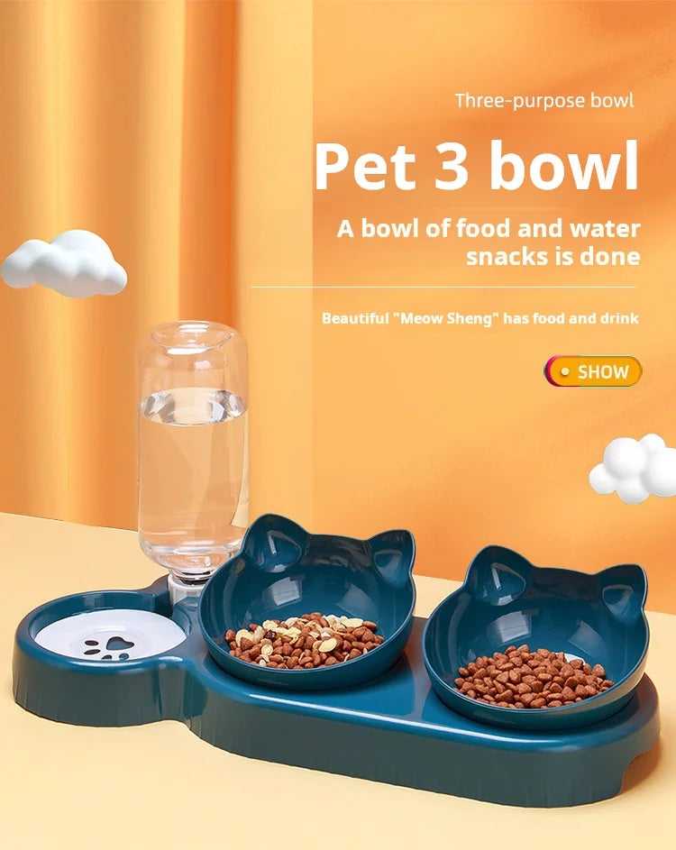 3-in-1 Elevated Cat Bowls with Automatic Water Dispenser