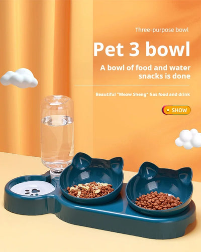 3-in-1 Elevated Cat Bowls with Automatic Water Dispenser