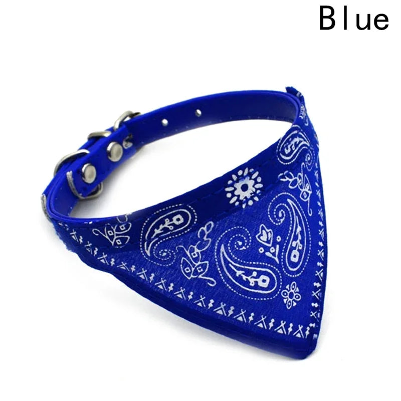 Adjustable cat and dog bandana collar PU pet neck scarf with printed triangle scarf