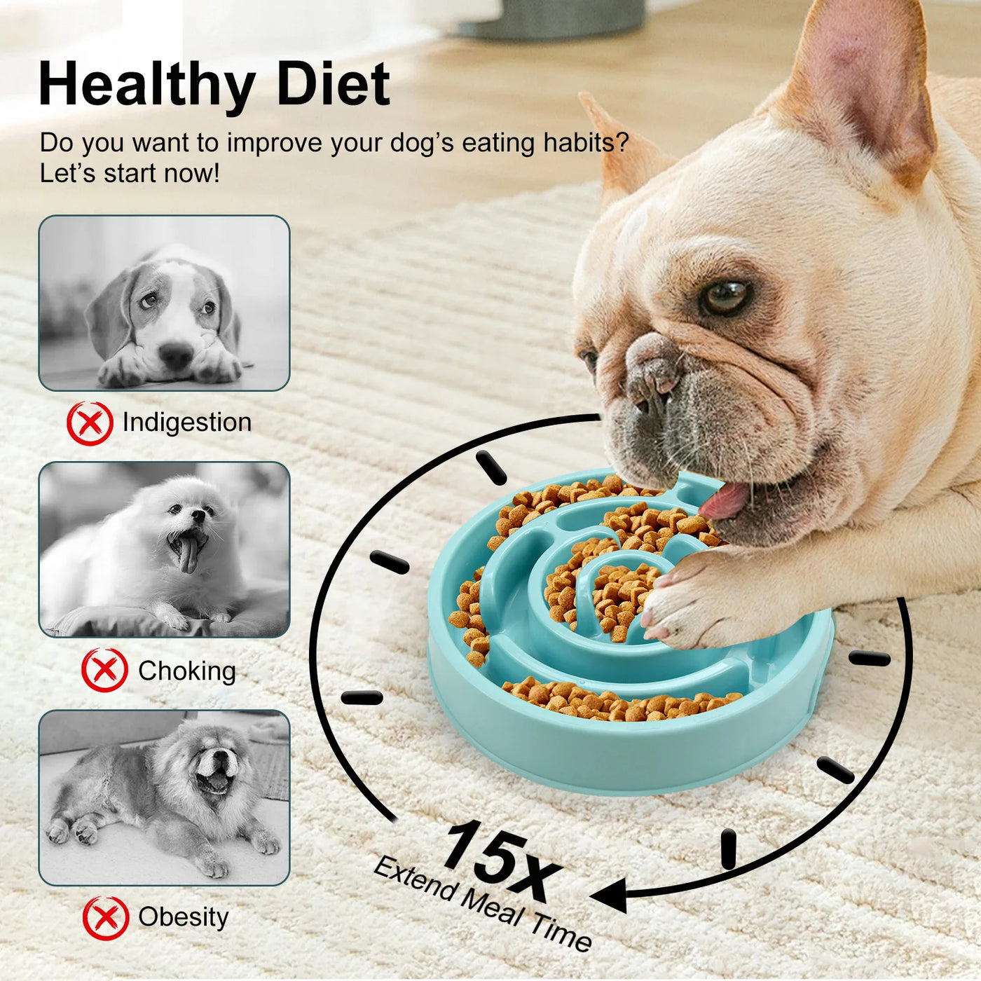 Slow Feeder Pet Bowl - Non-Slip Dish for Healthy Eating