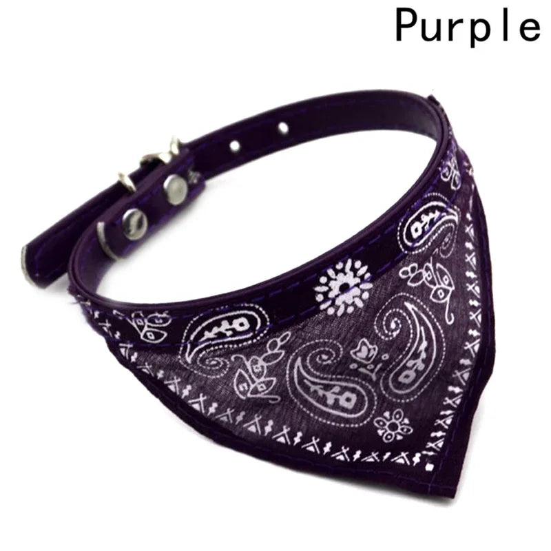 Adjustable cat and dog bandana collar PU pet neck scarf with printed triangle scarf