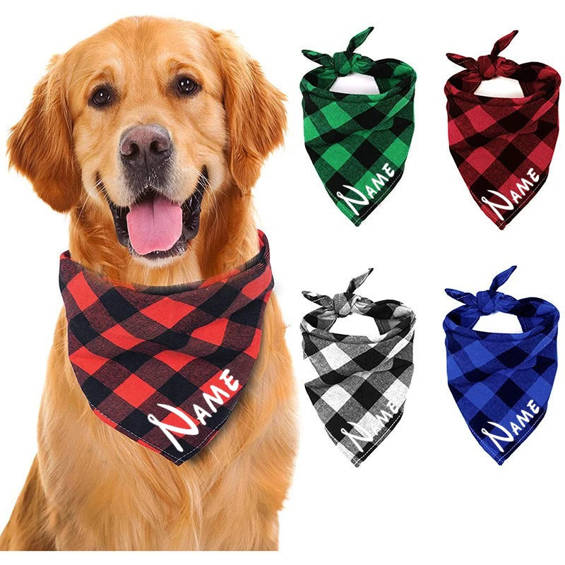 Custom Personalized Name ID Pet Bandanas for Dog Cat Plaid Triangular Bib Scarf Collar Pet Items Puppy Accessories